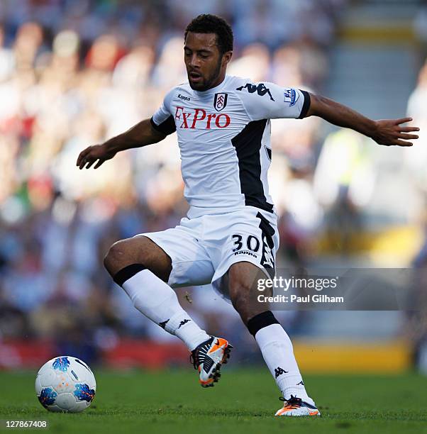 Moussa Dembele of Fulham in action during the Barclays Premier League match between Fulham and Queens Park Rangers at Craven Cottage on October 2,...