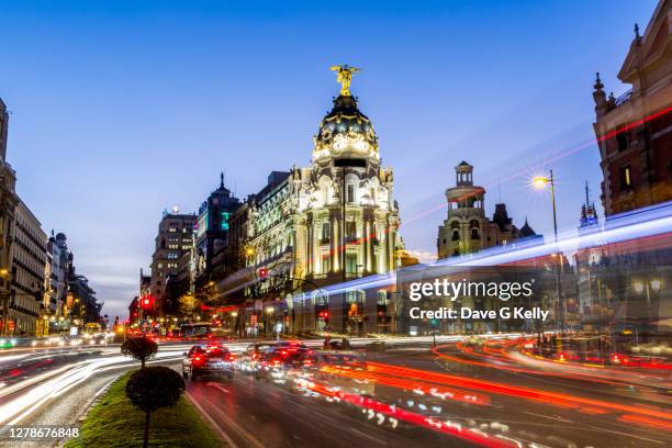 downtown madrid at twilight, spain - madrid street stock pictures, royalty-free photos & images