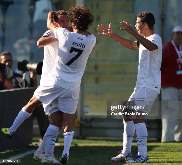 Miroslav Klose with his teamamates of SS Lazio celebrate after scoring the second goal during the Serie A match between ACF Fiorentina and SS Lazio...
