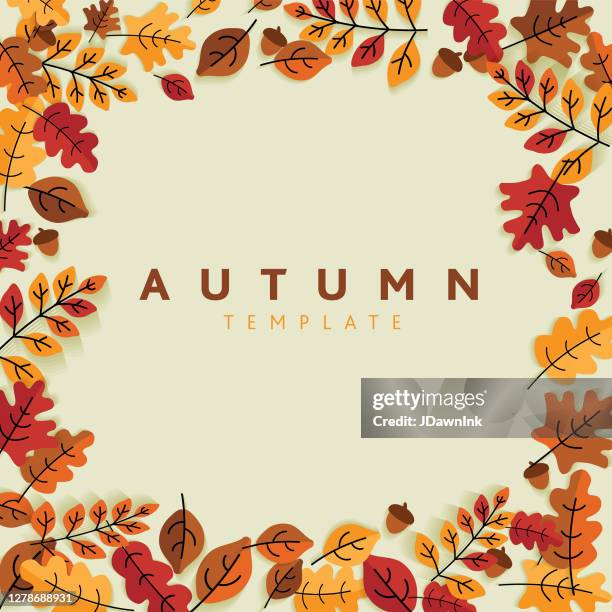 stockillustraties, clipart, cartoons en iconen met vectorillustratie van een creatieve achtergrond van het de vierkante kadermodel van de herfst met dalingsbladeren - autumn leaf color