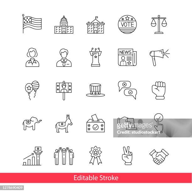 democracy and political freedom line icon set.editable stroke - political party stock illustrations