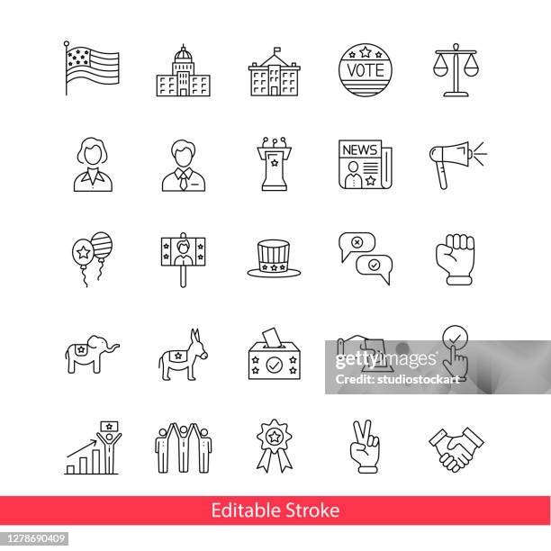 democracy and political freedom line icon set.editable stroke - president stock illustrations