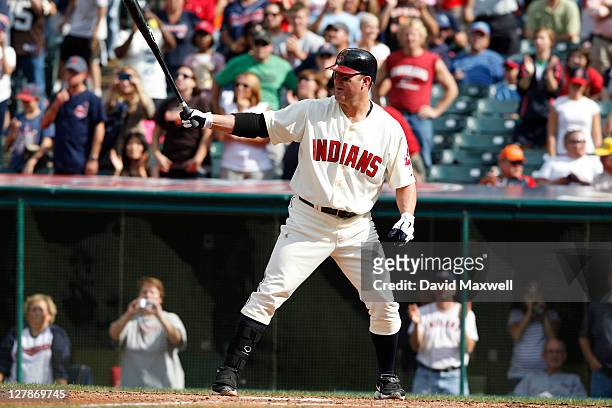 Jim Thome of the Cleveland Indians pinch hits against the Minnesota Twins during the eighth inning of their game on September 25, 2011 at Progressive...