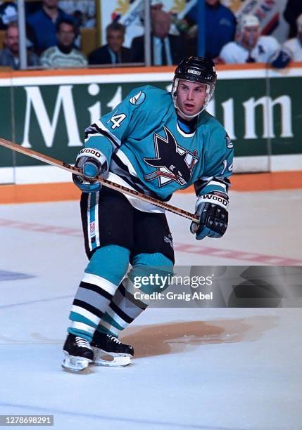 Ray Whitney of the San Jose Sharks skates against the Toronto Maple Leafs during NHL game action on March 24, 1994 at Maple Leaf Gardens in Toronto,...