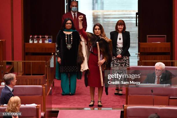 Incoming Senator Lidia Thorpe during her swearing-in at in the Senate at Parliament House on October 06, 2020 in Canberra, Australia. Incoming Greens...