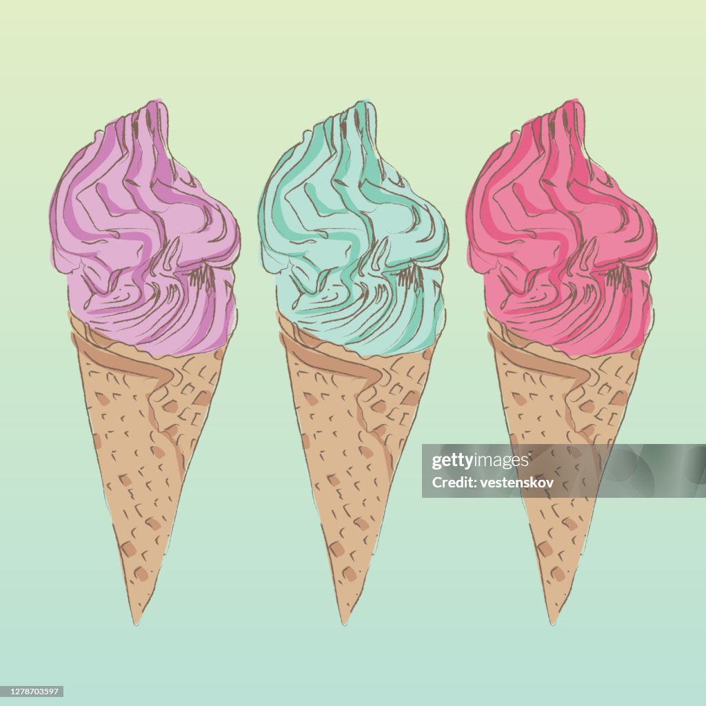 Ilustración vectorial de boceto en color pastel Frozen Ice-Cream Cone