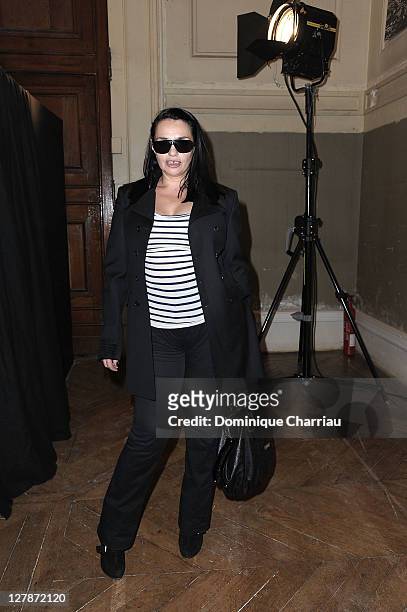 Beatrice Dalle attends the John Galliano Ready to Wear Spring / Summer 2012 show during Paris Fashion Week on October 2, 2011 in Paris, France.