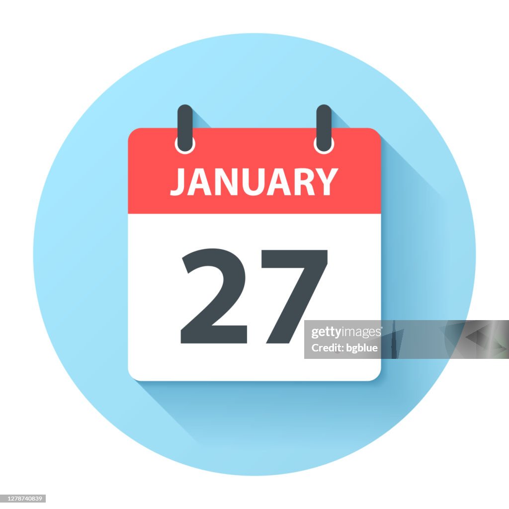 27. Januar - Runde Tageskalender-Ikone im flachen Design-Stil