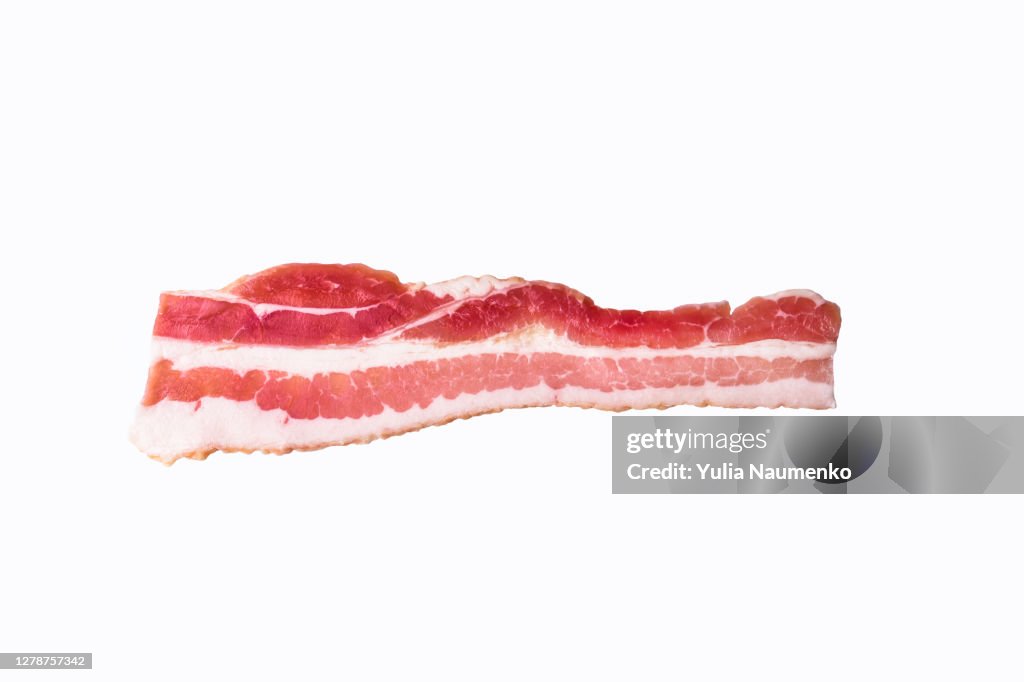 Raw bacon on white background. Isolated.