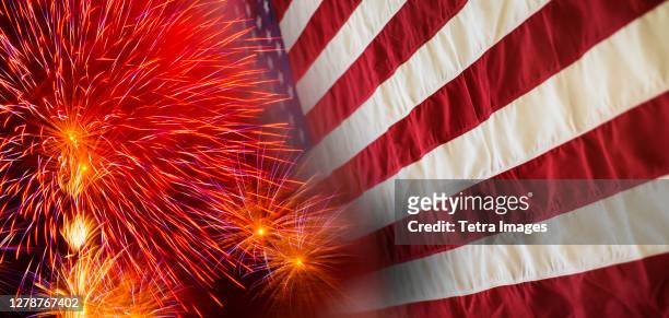 digital composite of fireworks and american flag - american flag fireworks stock pictures, royalty-free photos & images