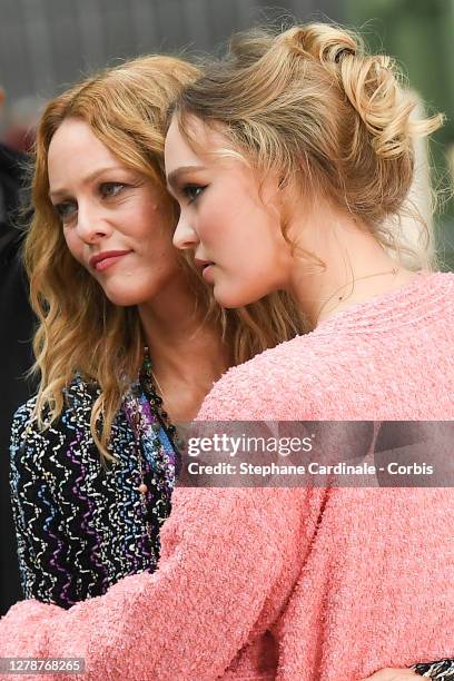 Vanessa Paradis and daughter Lily-Rose Depp attend the Chanel Womenswear Spring/Summer 2021 show as part of Paris Fashion Week on October 06, 2020 in...