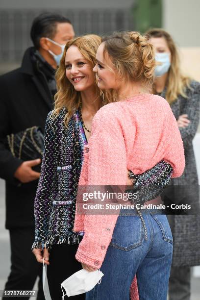 Vanessa Paradis and daughter Lily-Rose Depp attend the Chanel Womenswear Spring/Summer 2021 show as part of Paris Fashion Week on October 06, 2020 in...