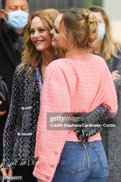 Vanessa Paradis and daughter Lily-Rose Depp attend the Chanel Womenswear Spring/Summer 2021 show as part of Paris Fashion Week on October 06, 2020 in...