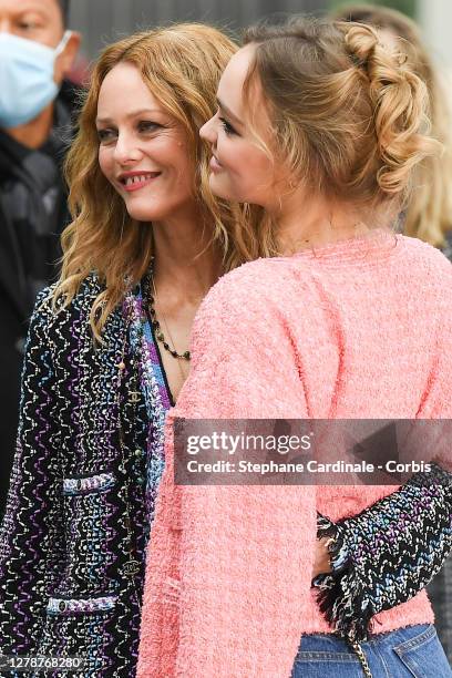 Vanessa Paradis and daughter Lily-Rose Depp attend the Chanel Womenswear Spring/Summer 2021 show as part of Paris Fashion Week on October 06, 2020 in...