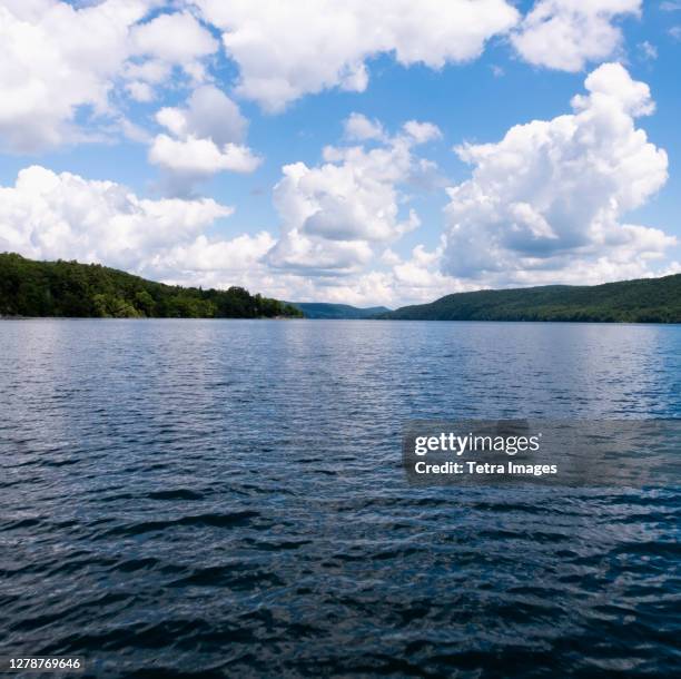 Usa New York Cooperstown Otsego Lake Clouds Over Lake Surrounded By Hills High-Res Stock Photo