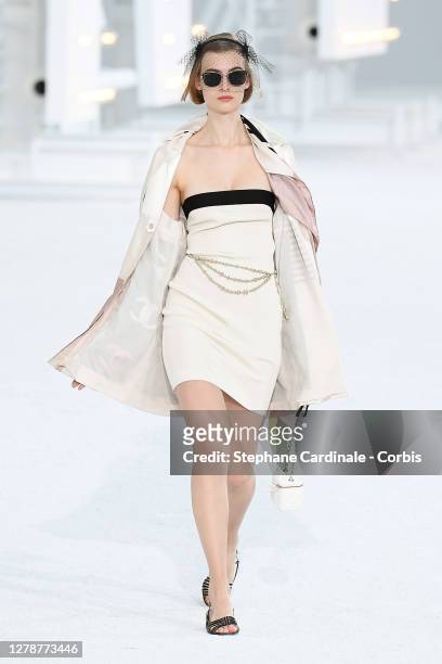 Model walks the runway during the Chanel Womenswear Spring/Summer 2021 show as part of Paris Fashion Week on October 06, 2020 in Paris, France.