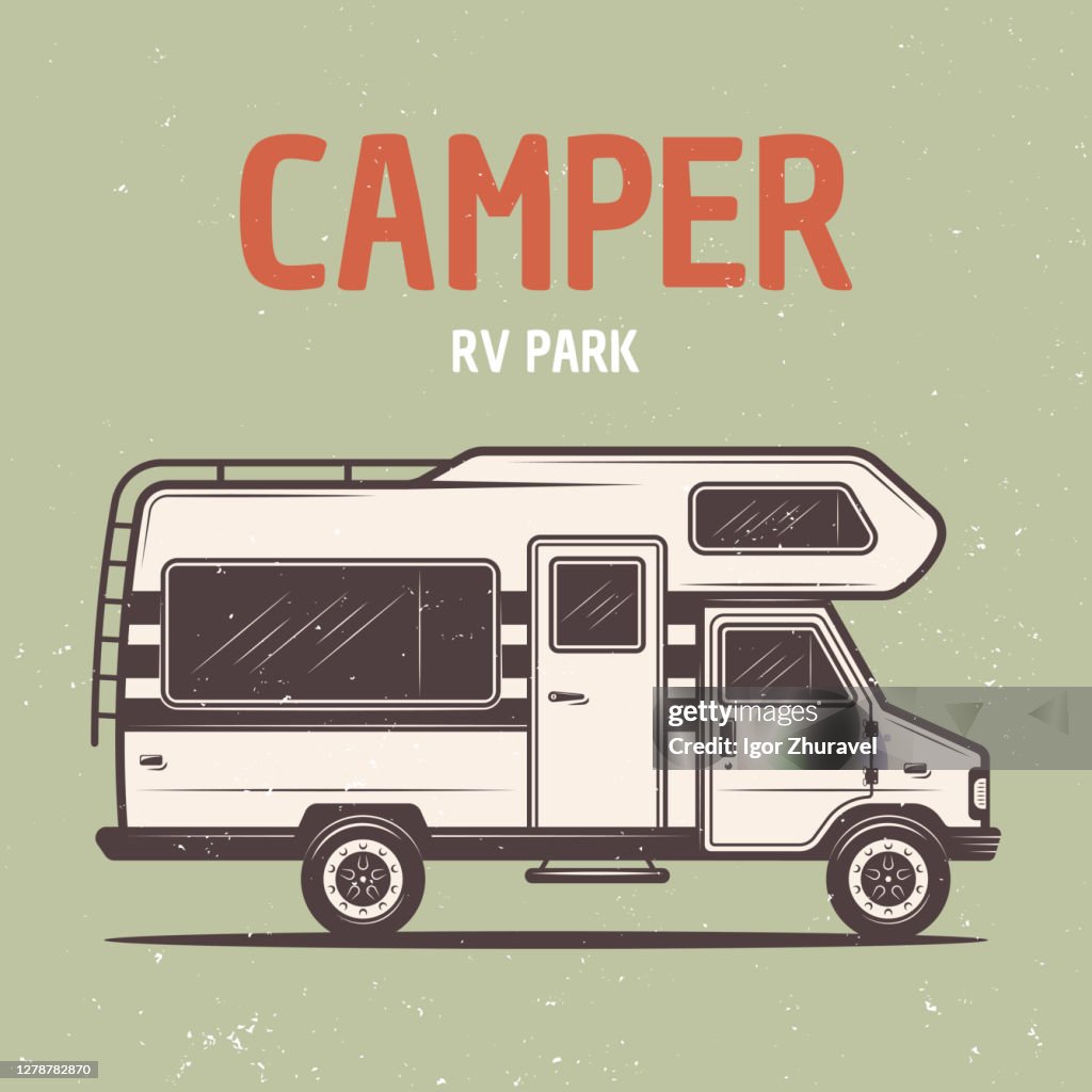 Retro Rv Texture Rv Camper Van Or Caravan Bus Vector Colored Illustration In Retro Style ...