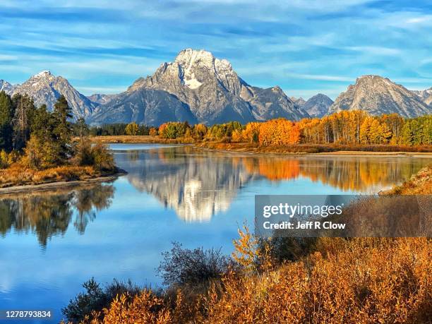 autumn oxbow color reflection morning - grand teton national park - fotografias e filmes do acervo