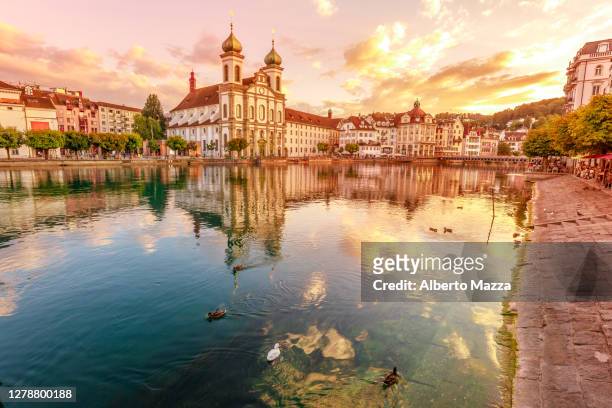 cathedral lucerne switzerland - jesuit church stock pictures, royalty-free photos & images
