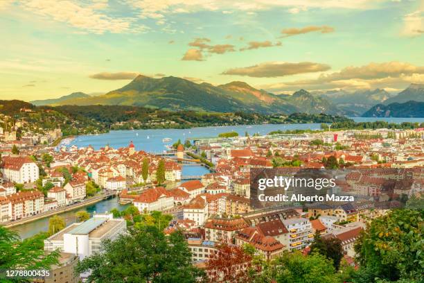 lucerne skyline aerial - skyline luzern stock pictures, royalty-free photos & images