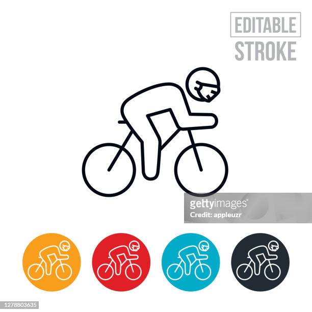 cyclist wearing face masks thin line icon - editable stroke - motorcycle rider stock illustrations