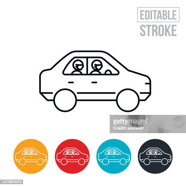carpooling wearing face masks thin line icon - editable stroke - passenger stock illustrations