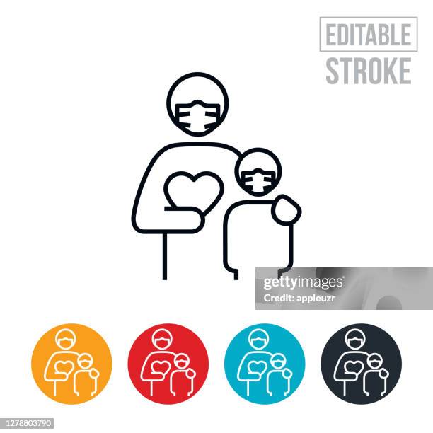a plea to wear a face mask thin line icon - editable stroke - asking mom stock illustrations