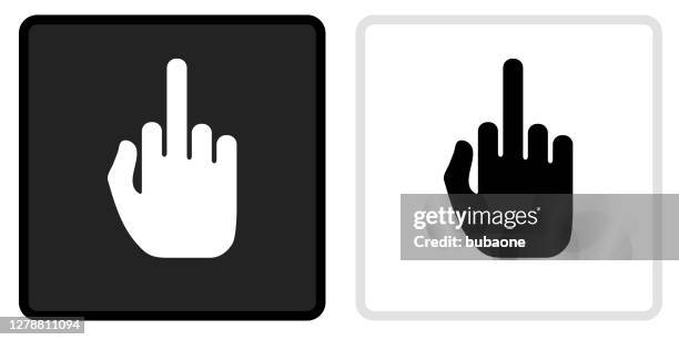 ilustraciones, imágenes clip art, dibujos animados e iconos de stock de icono del dedo medio en el botón negro con el rollover blanco - obscene gesture