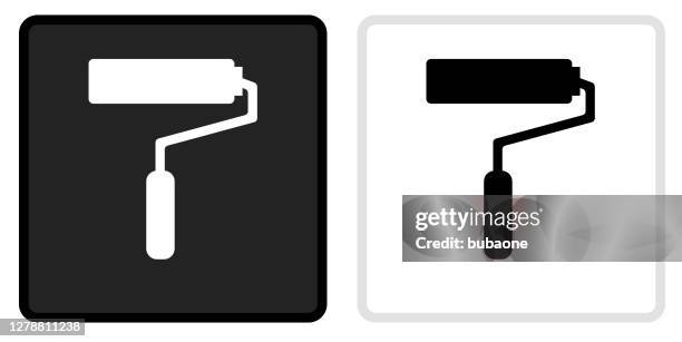 roller brush icon on black button with white rollover - paint roller stock illustrations
