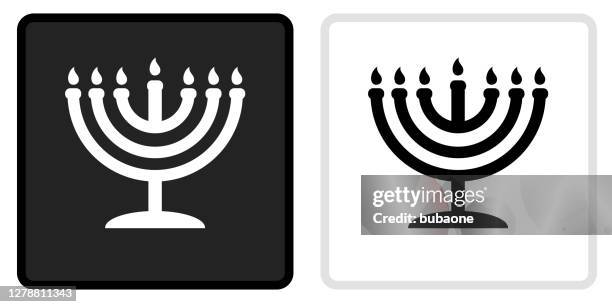 ilustrações de stock, clip art, desenhos animados e ícones de menorah icon on  black button with white rollover - menorah