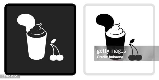 cherry & milkshake icon on black button with white rollover - black cherry stock illustrations
