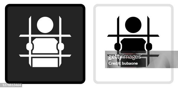 criminal behind bars icon on black button with white rollover - security screen stock illustrations