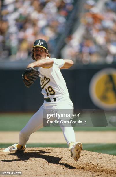 Gene Nelson, pitcher for the Oakland Athletics prepares to throw a pitch during the Major League Baseball American League West game against the...