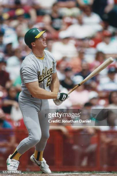 Mark McGwire, First Baseman for the Oakland Athletics at bat during the Major League Baseball American League East game against the Milwaukee Brewers...