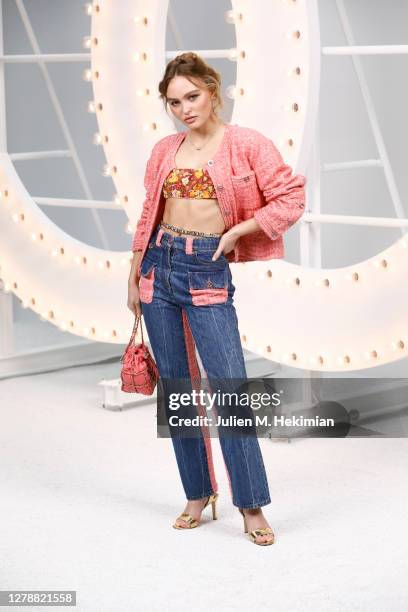 Lily Rose Depp attends the Chanel Womenswear Spring Summer 2021 at Grand Palais on October 06, 2020 in Paris, France.