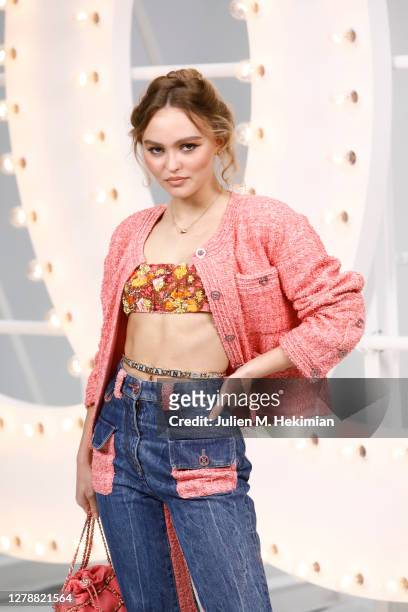Lily Rose Depp attends the Chanel Womenswear Spring Summer 2021 at Grand Palais on October 06, 2020 in Paris, France.