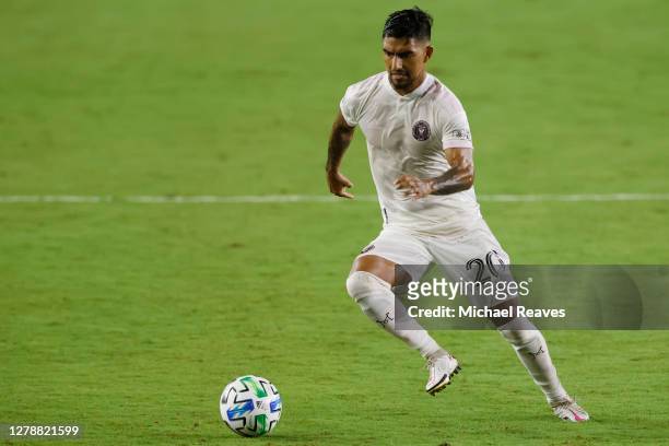 DeLaGarza of Inter Miami CF in action against New York City FC at Inter Miami CF Stadium on October 03, 2020 in Fort Lauderdale, Florida.