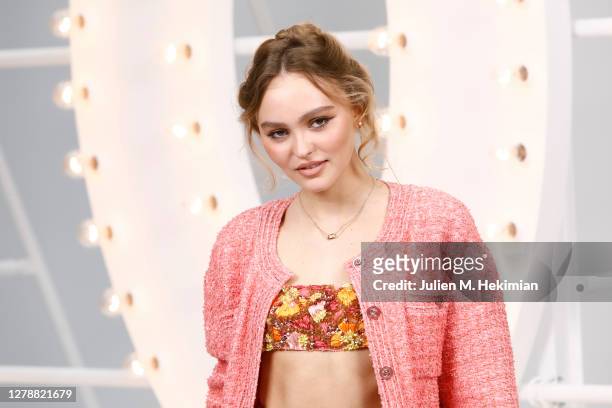 Lily Rose Depp attends the Chanel Womenswear Spring Summer 2021 at Grand Palais on October 06, 2020 in Paris, France.