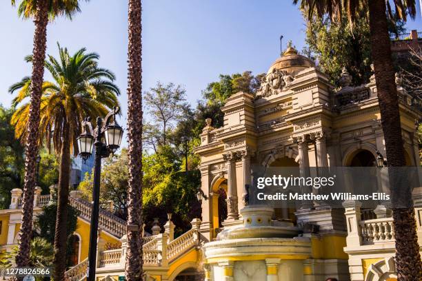 fountain of neptune, fontana di nettuno, cerro santa lucia, santa lucia park, santiago, santiago province, chile, south america - sankta lucia 2015 stock pictures, royalty-free photos & images