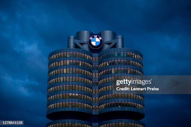 An exterior view of the corporate headquarters of German automaker BMW on October 06, 2020 in Munich, Germany. BMW announced in June that it was...