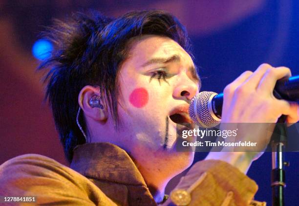 Brendon Urie of Panic! at the Disco performs at HP Pavilion on December 5, 2006 in San Jose, California.