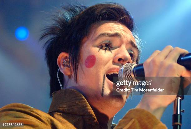 Brendon Urie of Panic! at the Disco performs at HP Pavilion on December 5, 2006 in San Jose, California.