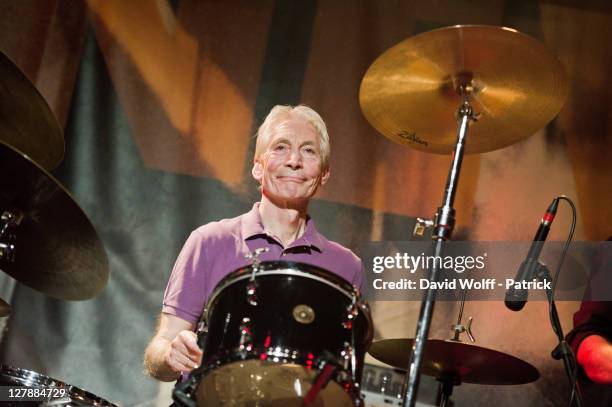 Charlie Watts performs with The A,B,C,D of Boogie Woogie at Le New Morning on October 2, 2011 in Paris, France.