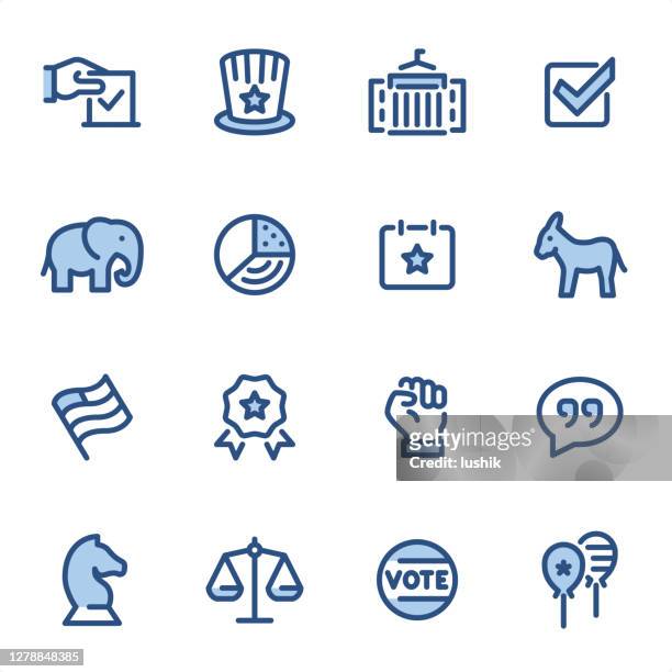 usa politics - pixel perfect blue line icons - press conference icon stock illustrations