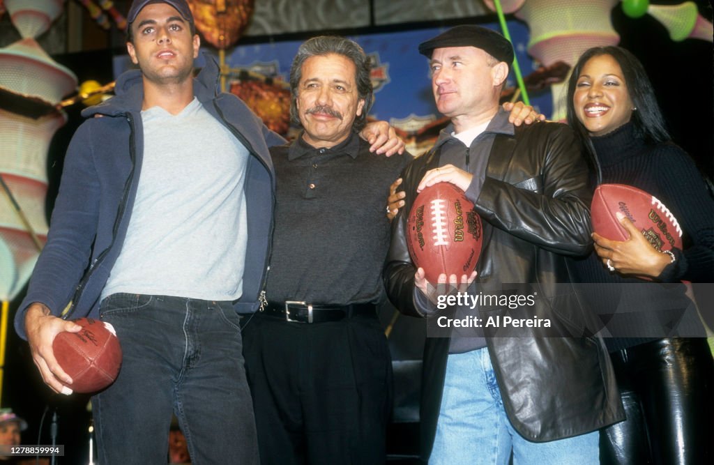 Enrique Iglesias, Edward James Olmos, Phil Collins And Toni Braxton Appear At A Press Conference For Super Bowl XXXIV Halftime Show