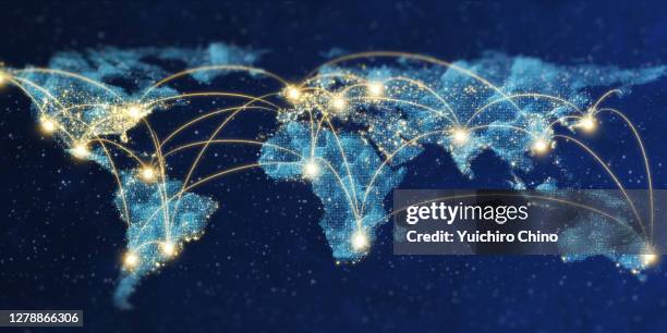 world map of network communication - global finance stock pictures, royalty-free photos & images