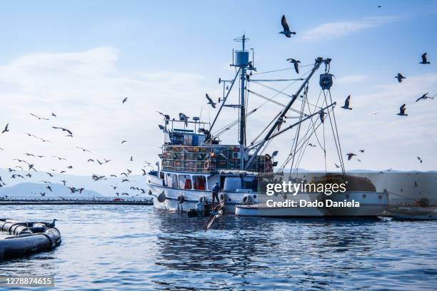 fishing boat - trawler stockfoto's en -beelden