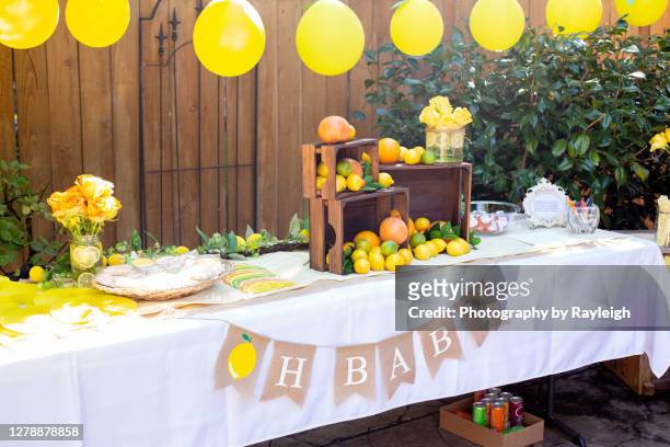 citrus party table - babyshower stock pictures, royalty-free photos & images