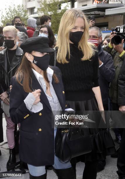 Babeth Djian and Delphine Arnault attend the Louis Vuitton Womenswear Spring/Summer 2021 show as part of Paris Fashion Week on October 06, 2020 in...