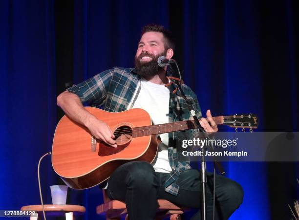 Singer & songwriter Jordan Davis performs during Country Outdoors Writers Round at The Listening Room Cafe on October 06, 2020 in Nashville,...